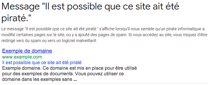 Message de Google site pirate
