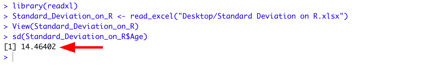 Standard Deviation Output in R for Excel dataset. Source: uedufy.com
