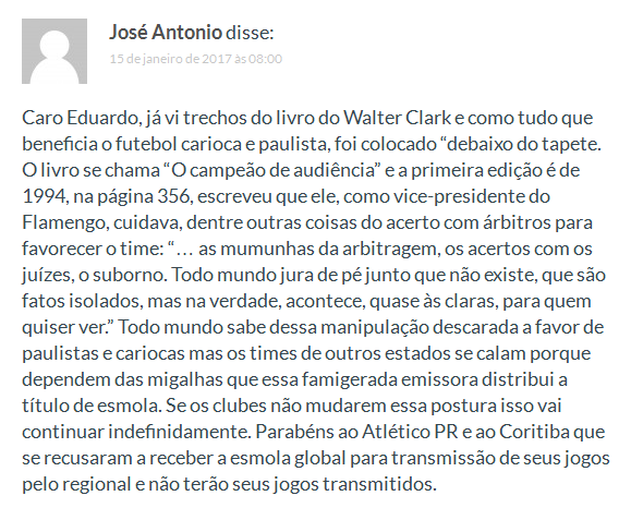 Comentário no Blog Canto do Galo