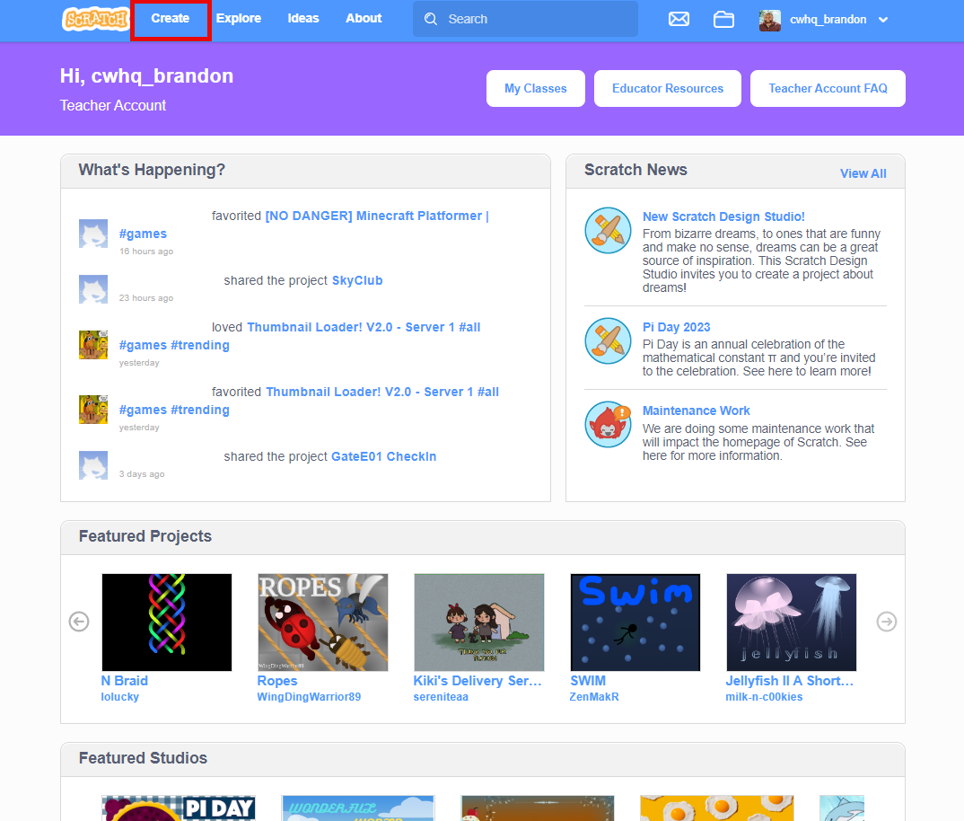Create a new Scratch project