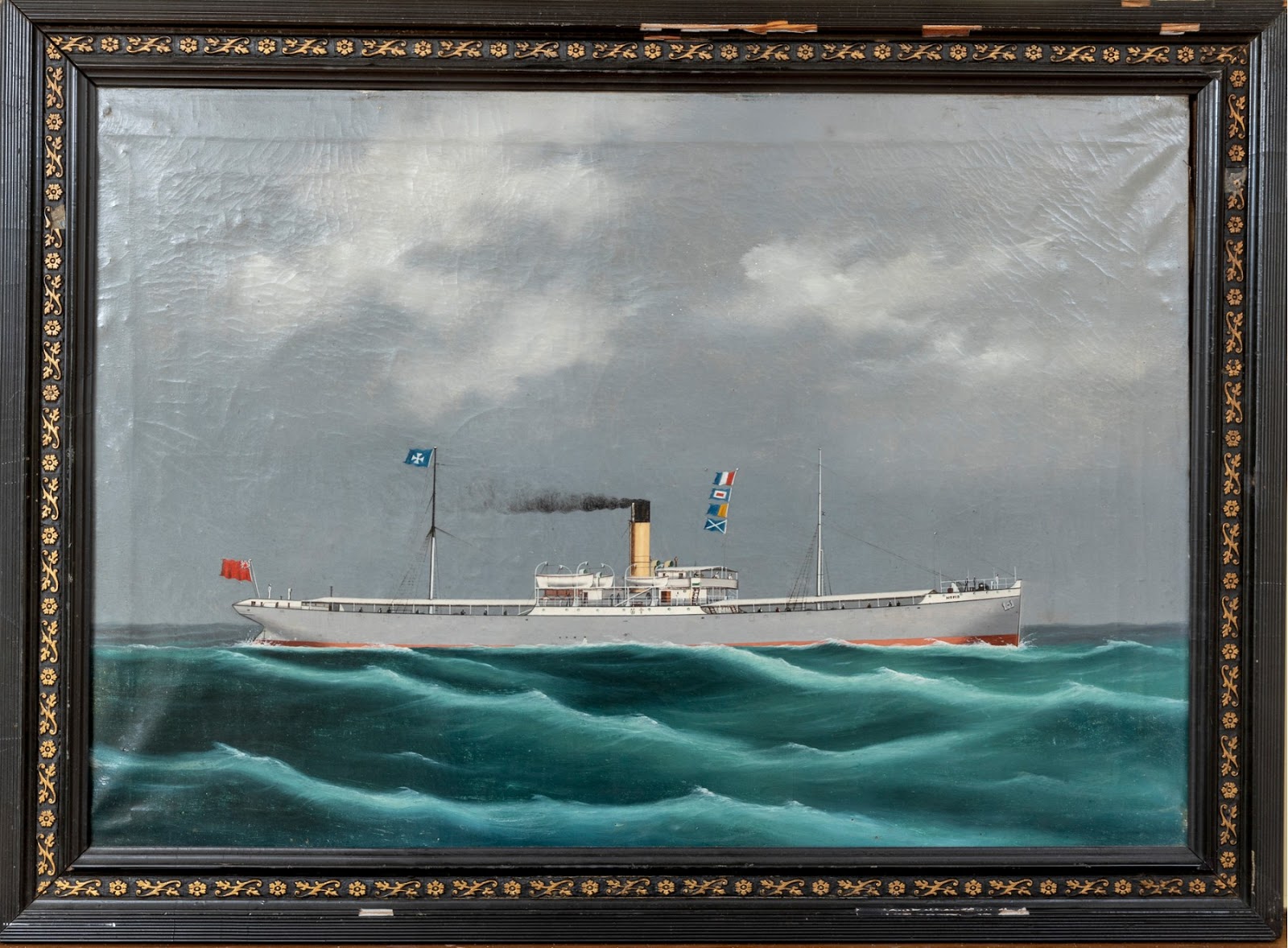 Antique Oil on Canvas with Steamship Nord