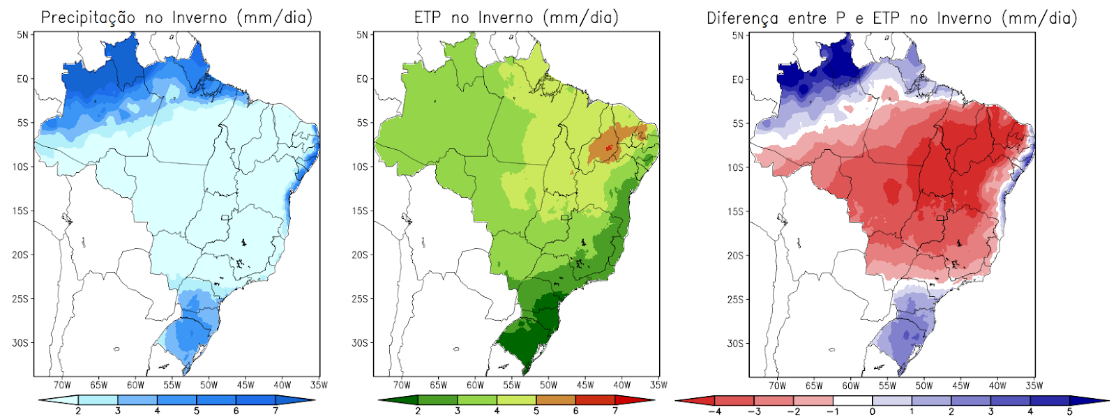 Evapotranspiração no Brasil, Inverno