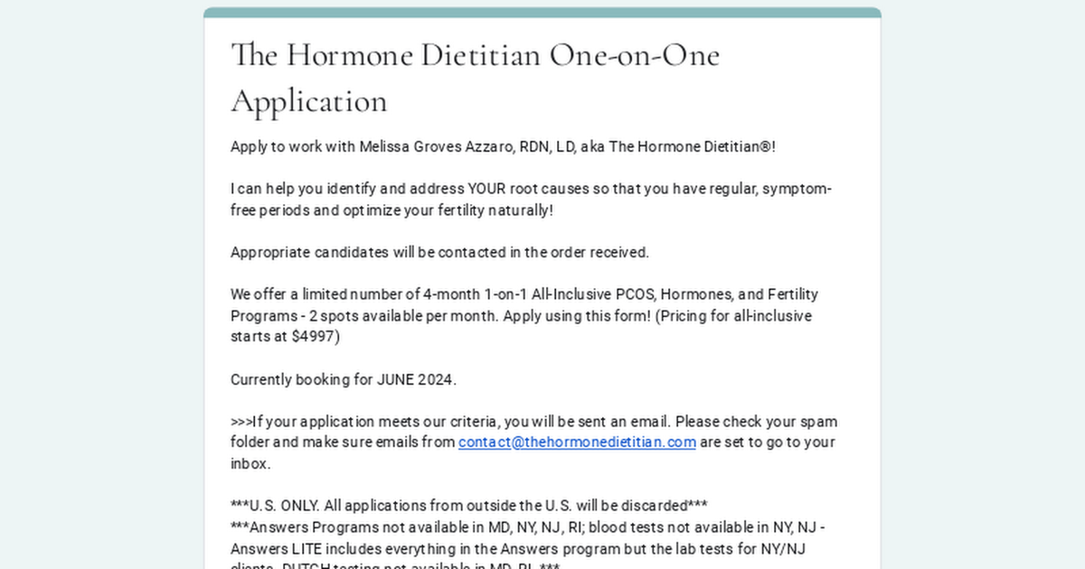 The Hormone Dietitian One-on-One Application