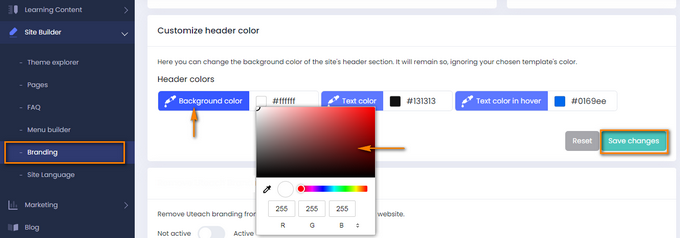 Choosing header background color for the Uteach website.