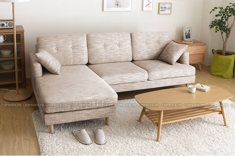 Kiểu dáng nhỏ xinh, đẹp mắt, thiết kế chữ L gọn gàng giúp mẫu sofa góc TS211 dễ dàng bày ở vị trí góc để tận dụng góc chết, che đi không gian không mấy vuông vắn