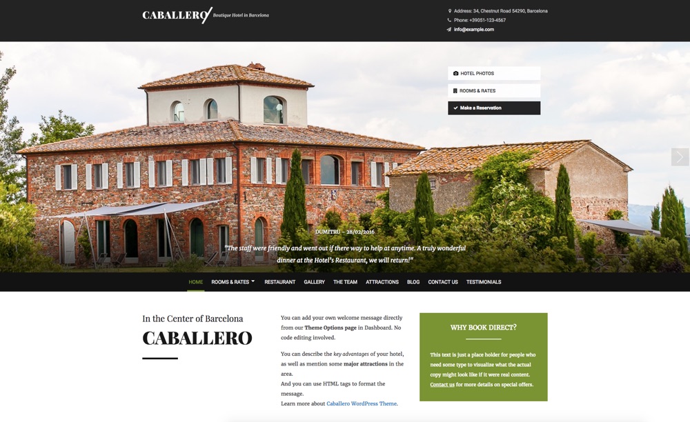 Caballero Hotel WordPress Tema