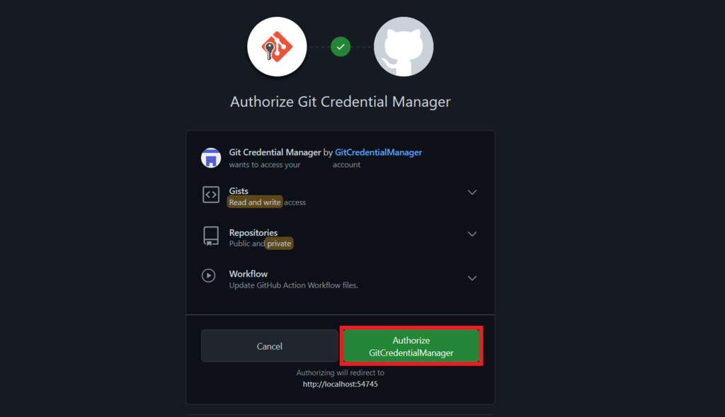 Autorizando o gerenciador de credenciais do Git
