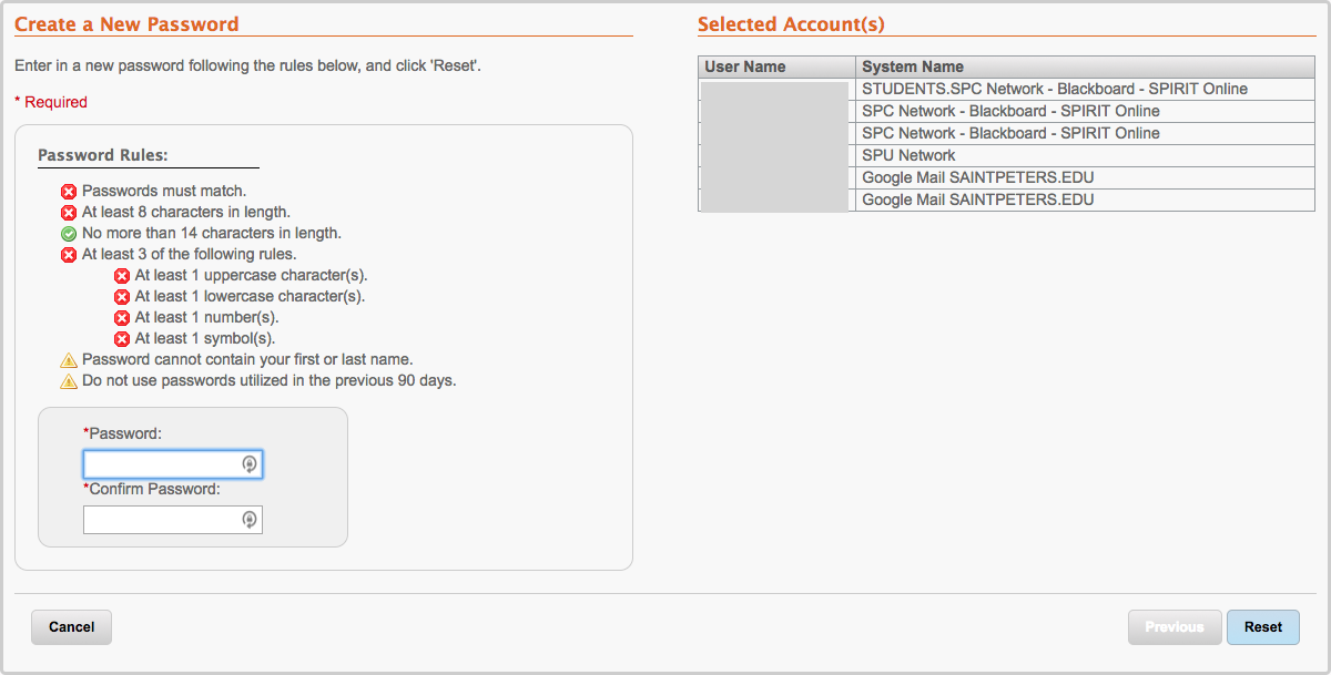 Create a New Password Screen