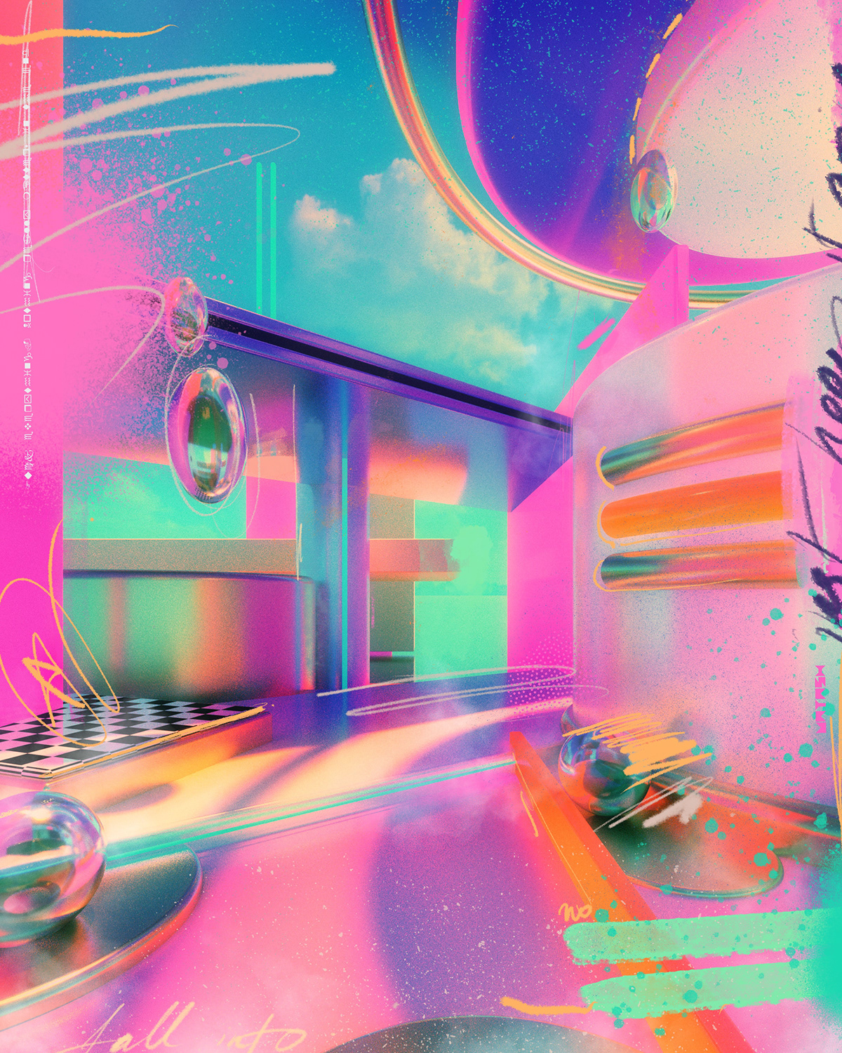 3dart c4d grunge interiordesign neon retrowave spaces Synthwave typography   vatash