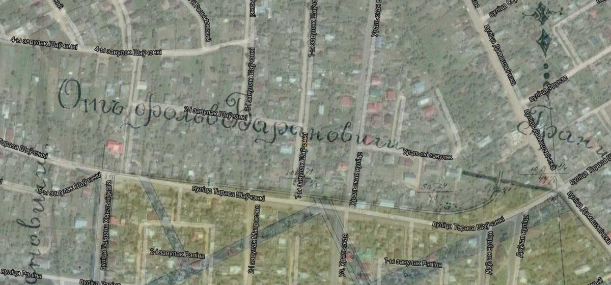 План Розвадова 1892 года с современными улицами.
