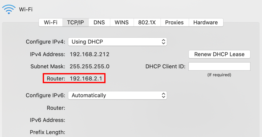 Destaque para o IP exibido nas configurações adicionais de rede num MacOS