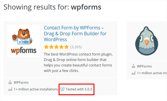 Plugin WPForms testado com WordPress 5.0 plus