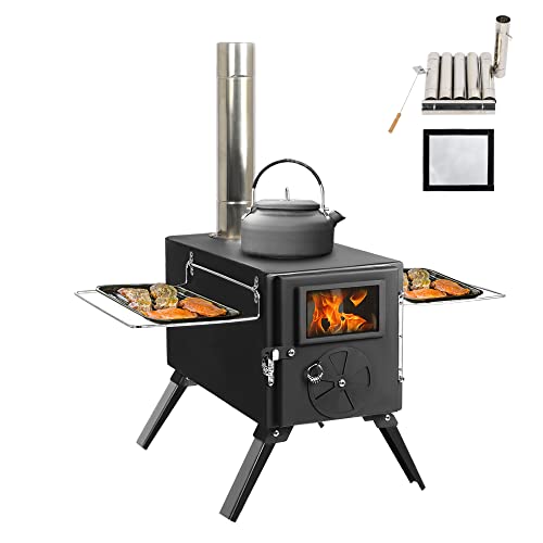 DOALBUN Outdoor Tent Camping Stove, Portable Wood Burning Stove for Tent, Heating Burner Stove for Camping, Ice-fishing, Cookout, Hiking, Travel, Includes Pipe Tent Stove+Tent Stove Jack
