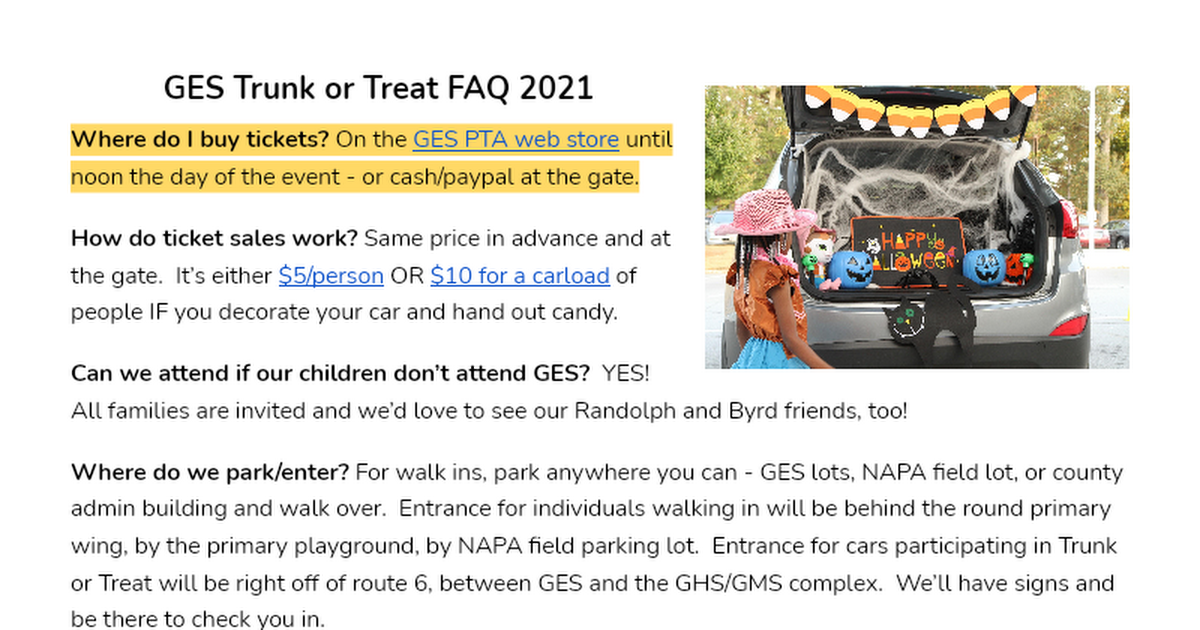 GES Trunk or Treat FAQ 2021