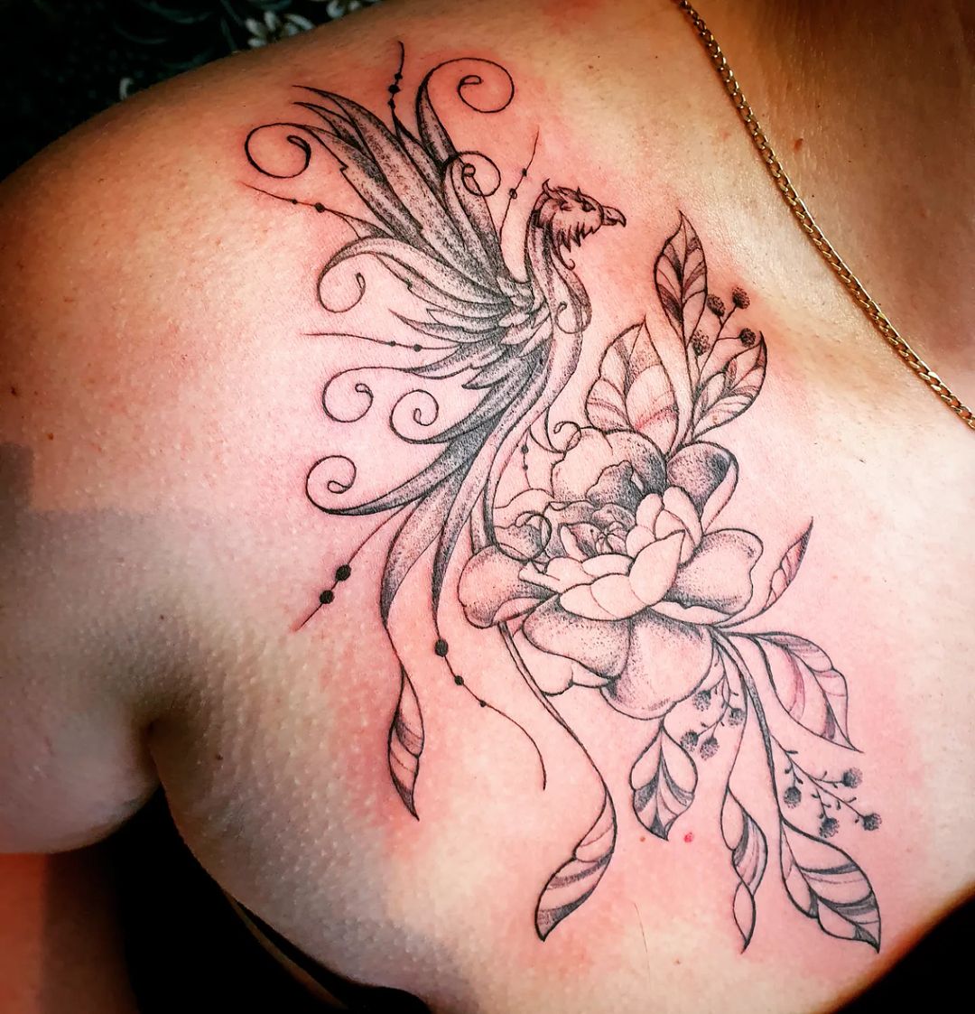 Phoenix With Rose Tattoo