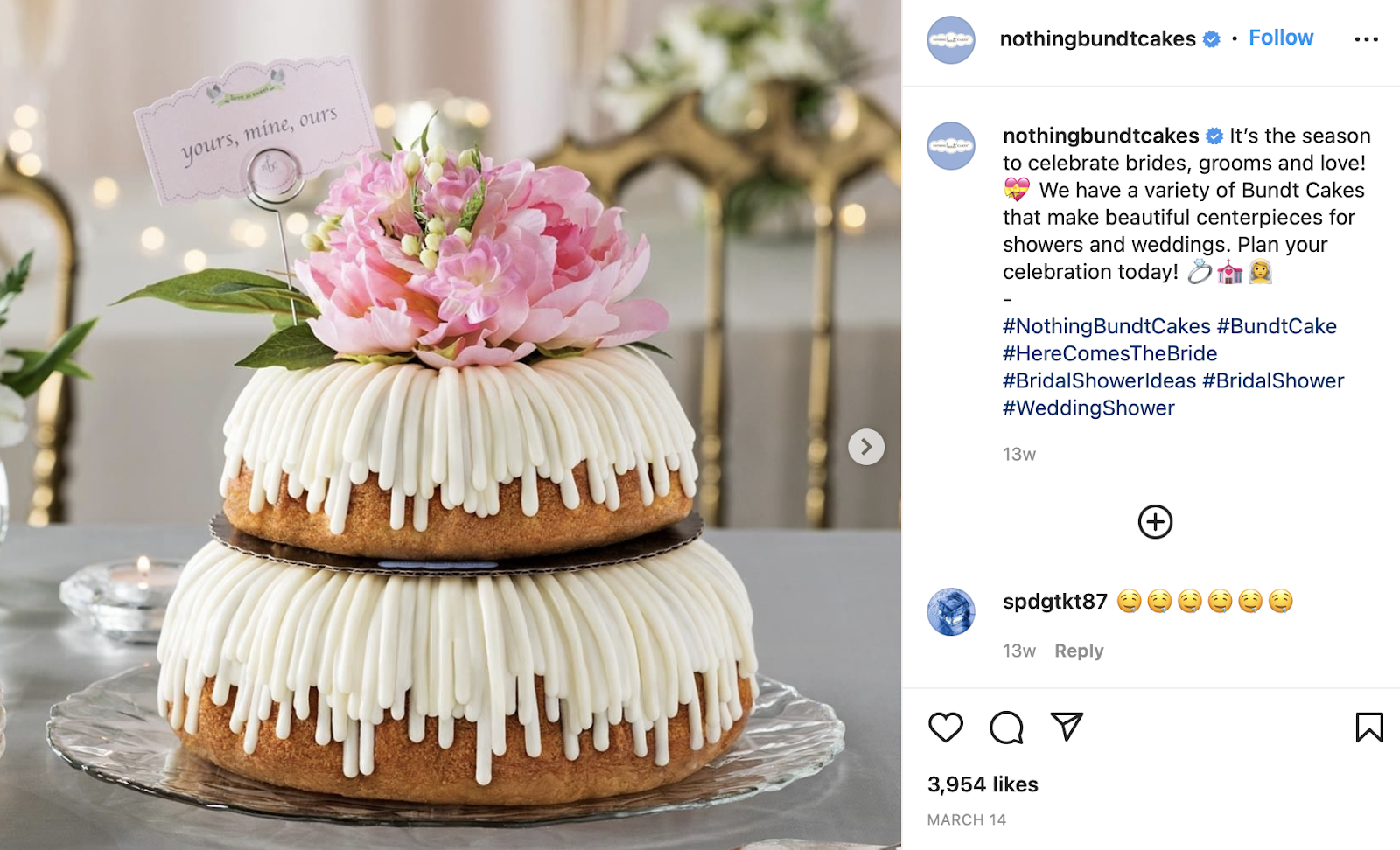 stackable nothing bundt cake instagram photo with frosting drizzle