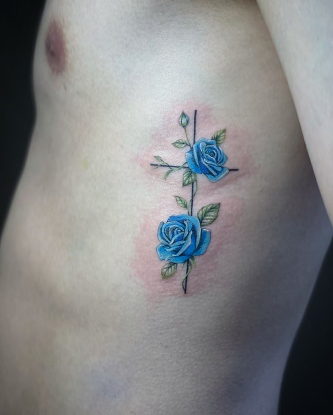 Blue Roses Cross Tattoo