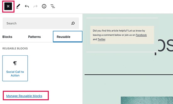 Adicionar bloco reutilizável