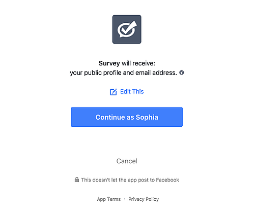 How to create a survey on facebook: give the survey permission to use your profile information 