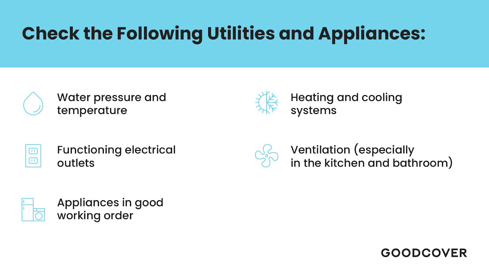 Make sure your rental utilities and appliances work properly.