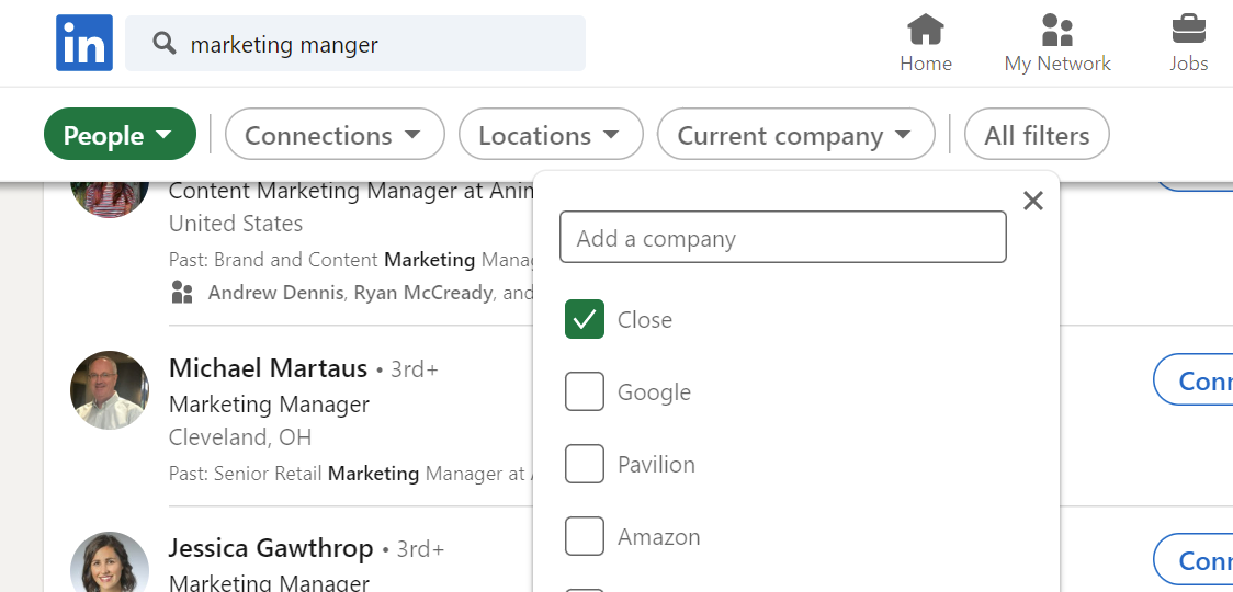 Screenshot of Using LinkedIn Before Writing a Cold Email (to Find Your Recipient Email Address)