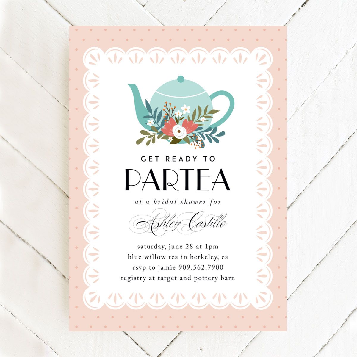 Partea Tea Party floral bridal shower invitation for moms by Basic Invite