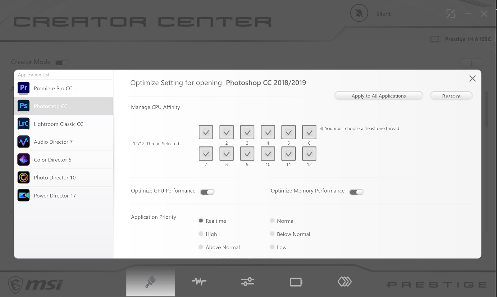 n software mientras realiza múltiples tareas en otro programa. De esa manera, puede ajustar hacia arriba o hacia abajo según sus preferencias o necesidades. Es genial ver este tipo de control en algunos productos y es un punto para estar atento a la serie de productos MSI Creator.