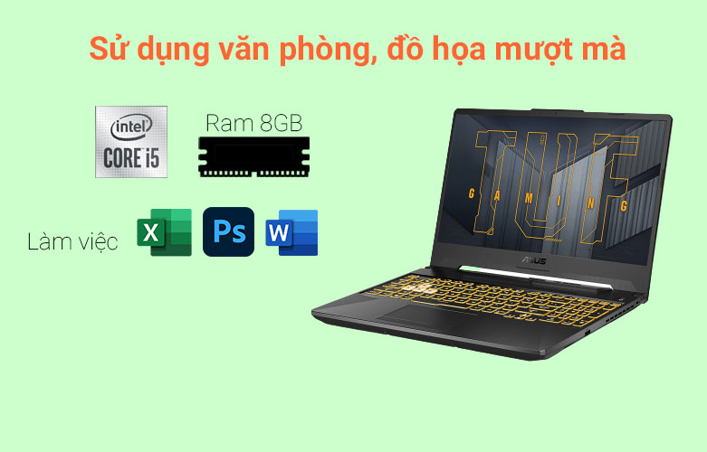 Máy tính xách tay/ Laptop Asus TUF Gaming FX506HCB-HN139T (i5-11400H) (Xám) | Sử dụng văn phòng, đồ họa mượt mà