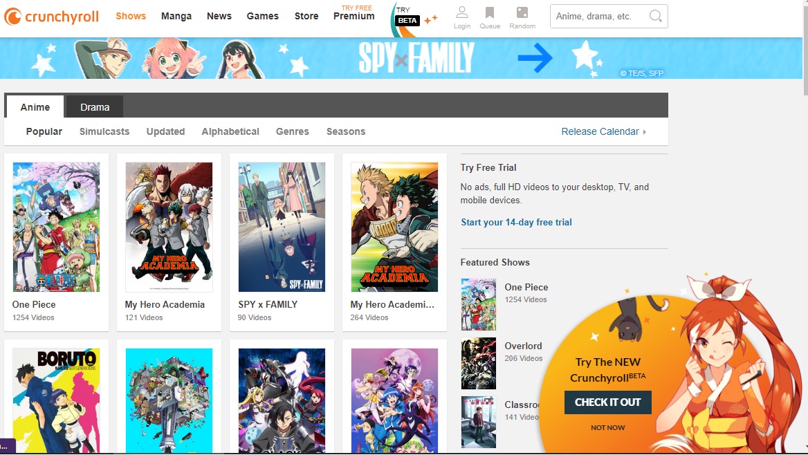 a screenshot of Crunchyroll's series library