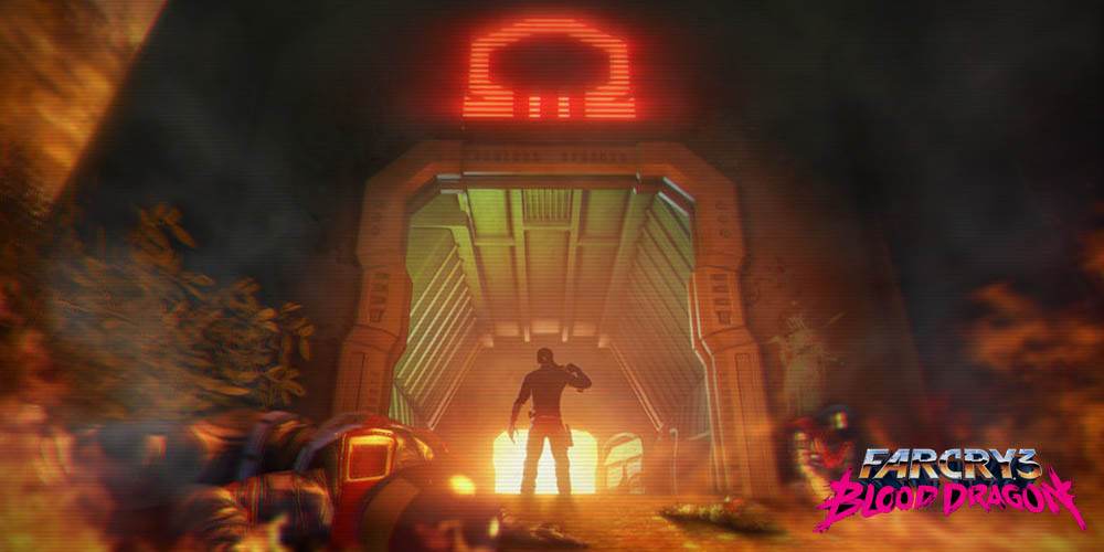 The main character of Far Cry 3: Blood Dragon standing in a doorway