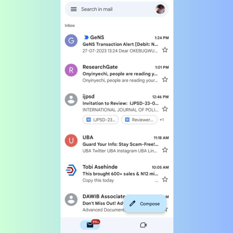 Inbox in Gmail app