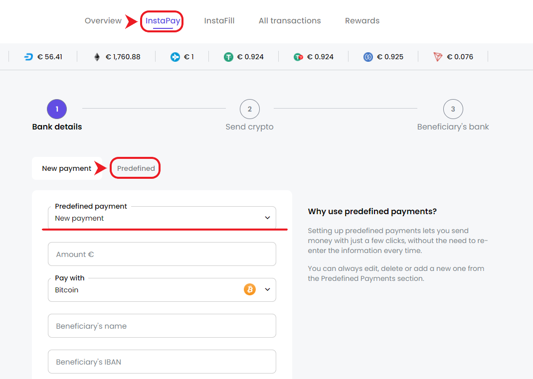 Guide InstaPay et paiements prédéfinis