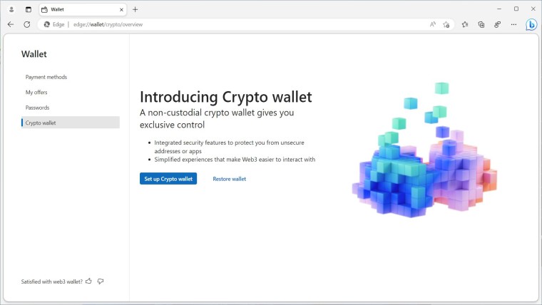 A screenshot showing Edges built-in crypto wallet