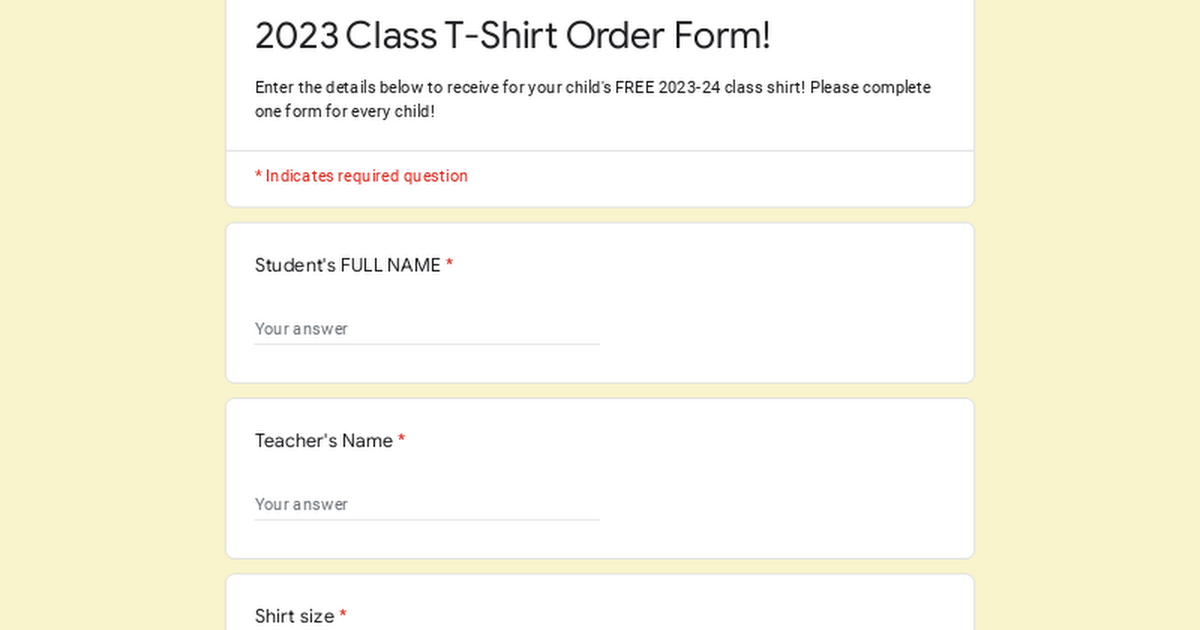 2023 Class T-Shirt Order Form!