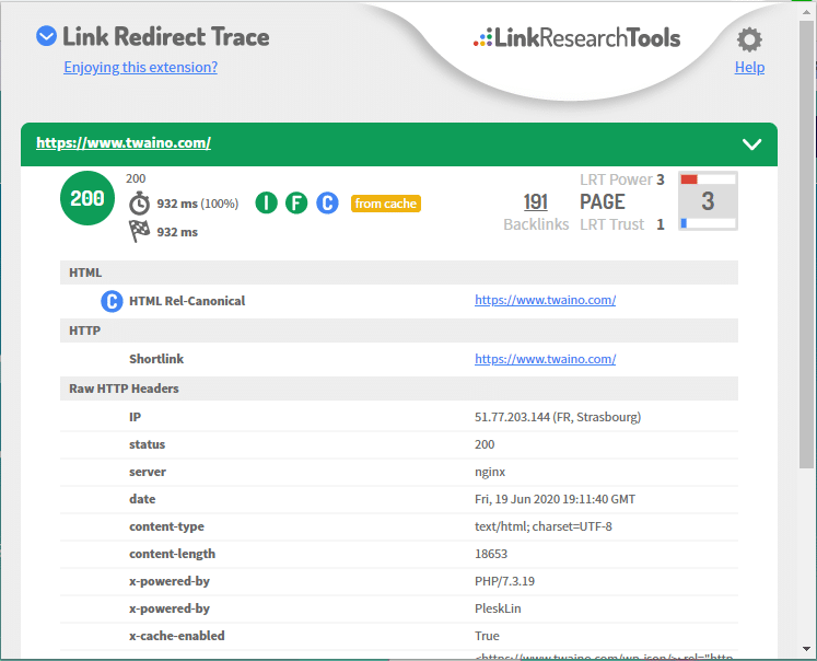 Link Redirect Trace permet verifier si une page a de blocages specifiques aux robots