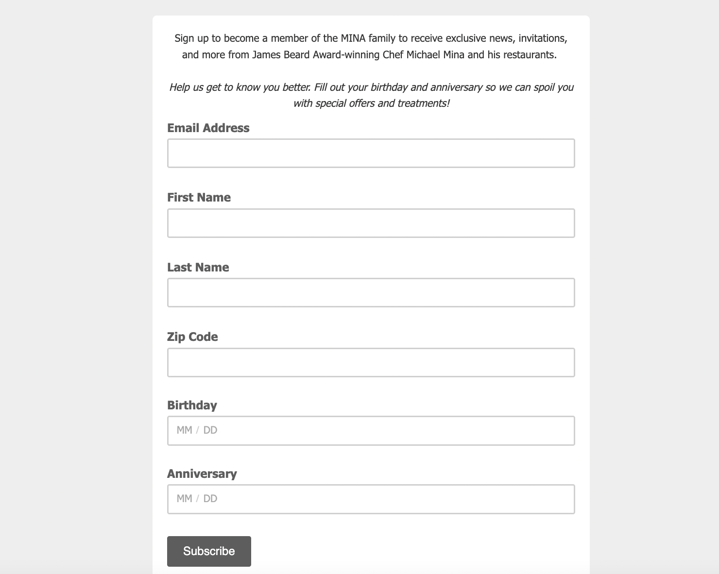 Example of how to build a restaurant email list through restaurant email form