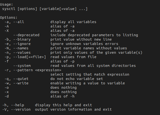 list all kernel parameters