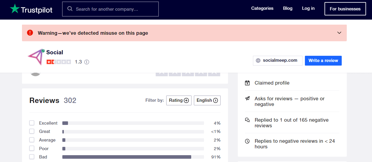 The Social Meep Ranking on Trustpilot