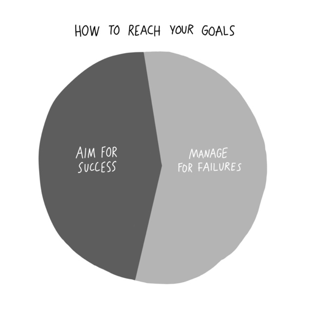 An illustration of a circle graph, on how to reach your goals - broken down by two equal sections: Aim for Success and Manage for Failures.