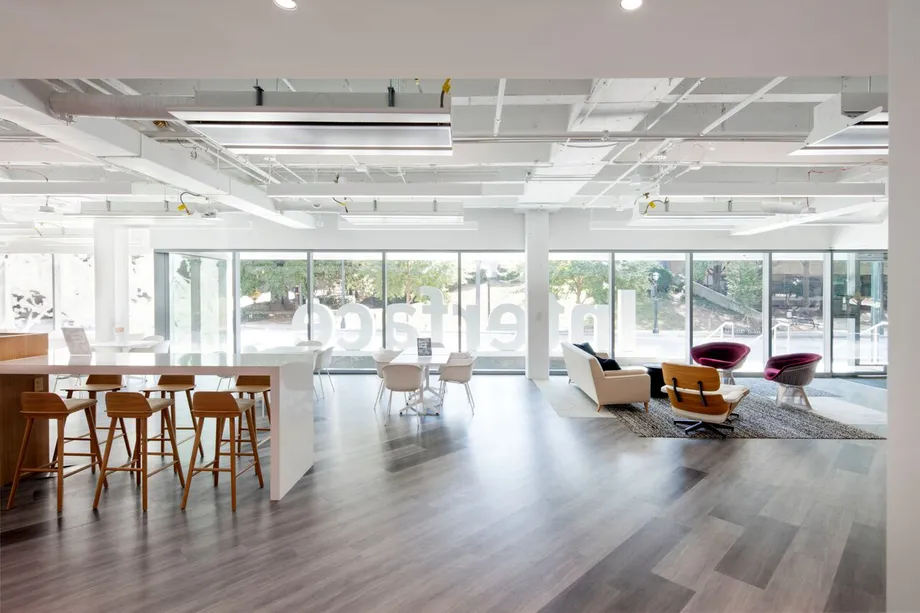 Bright, clean, white interiors at Interface HQ in Atlanta