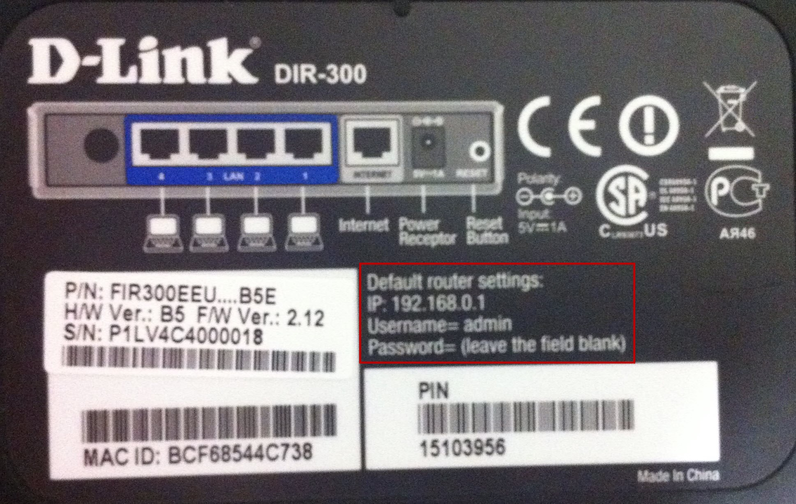 Який пароль на роутері D-Link DIR 615?