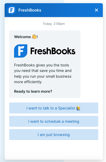 FreshBooks live chat options