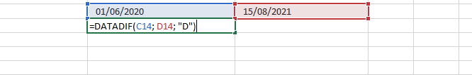 Calculando diferença entre duas datas com Fórmulas Excel =DATADIF