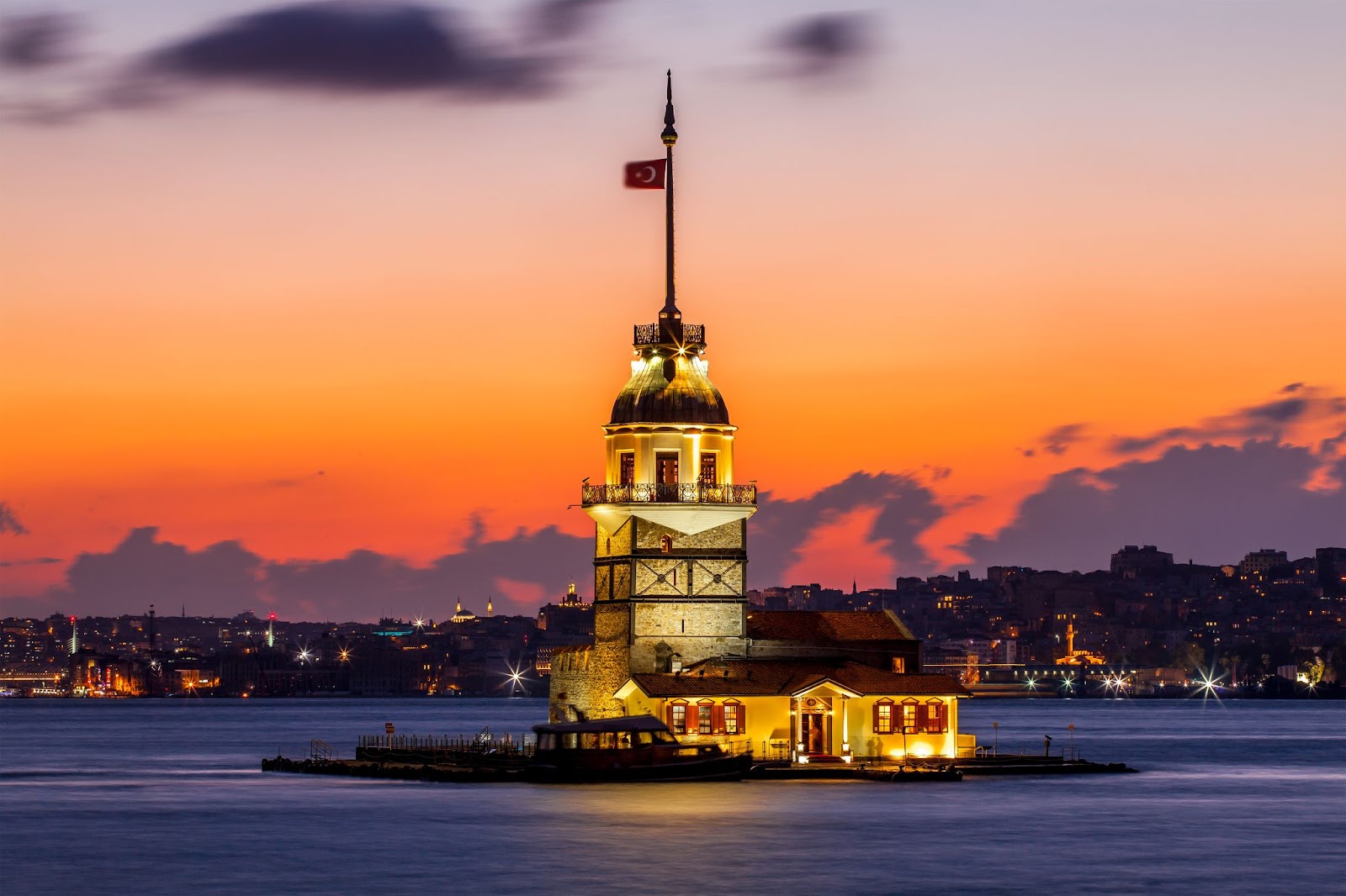 Evening view of Maiden s Tower in Istanbul on the Bosphorus strait. Best Tourist Attraction in Istanbul