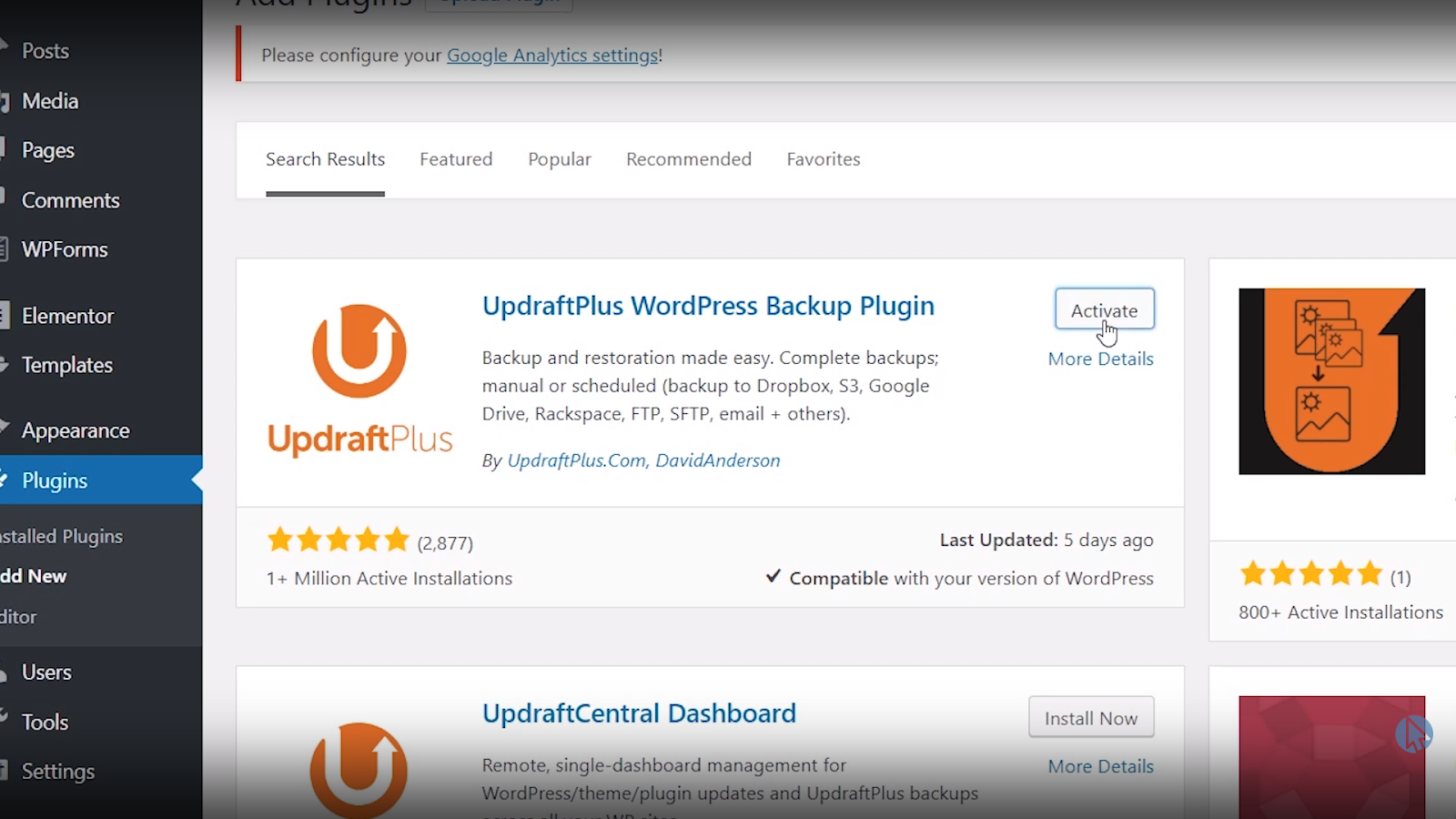 updraft plus wordpress backup plugin activate