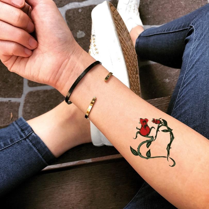 Rose Heart Temporary Tattoo Sticker - OhMyTat