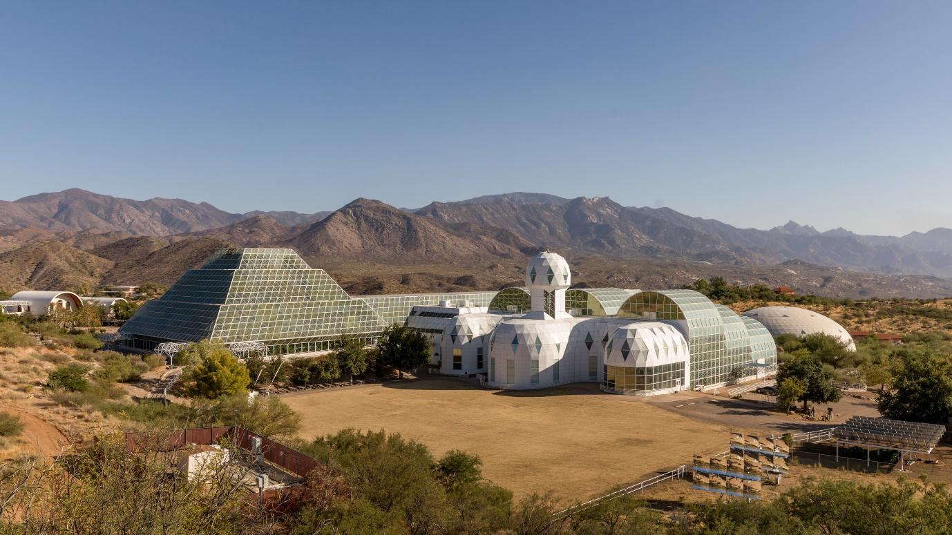 wide view of the Biosphere 2 facilities