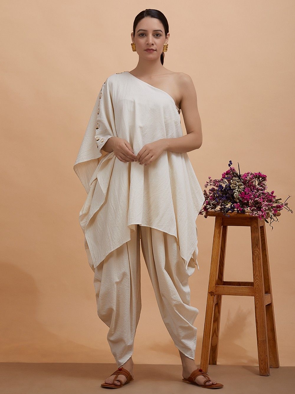 the loom - One Shoulder Top with Pleated Dhoti Pants