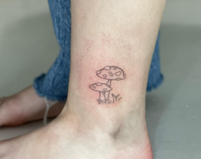 Mushroom Ankle Stick And Poke Tattoo