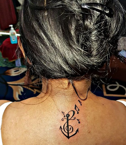 Music Symbol Back Neck Tattoos Women